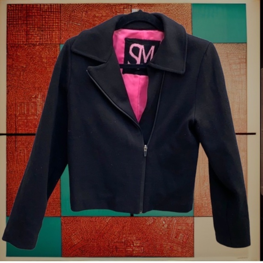 Esteve Sitamurt Merino Wool Moto Jacket Pink Lined Spain 40